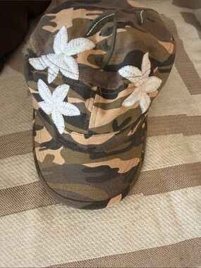 Headers Camouflage Canvas Cap with White Floral Embroidery